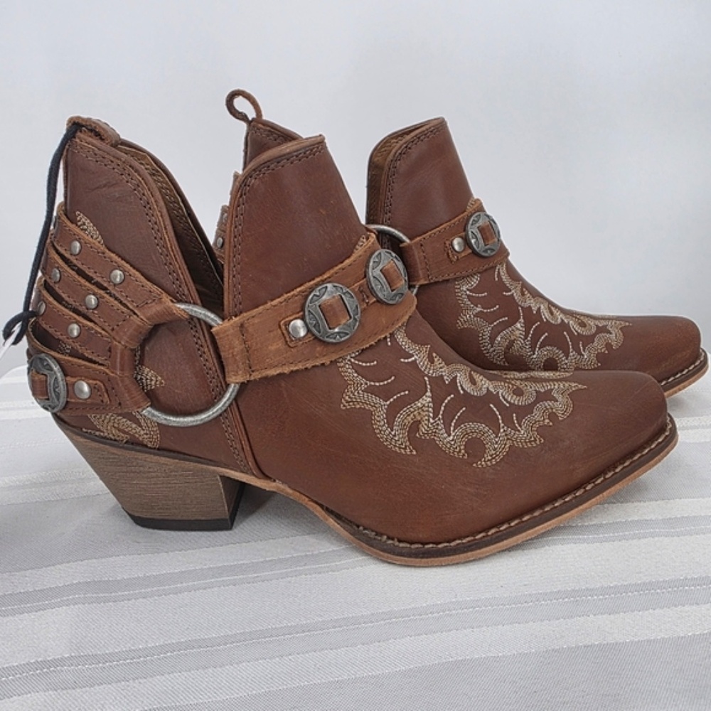 Myra Bag Brown Ankle Boots with Cream Embroidery - Picture 3 of 12